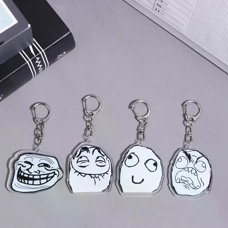 Set di 4 Portachiavi Divertenti in Acrilico con Trollface, Accessori per Borse, Ciondoli per Chiavi, Gioielli, Regali per Amici