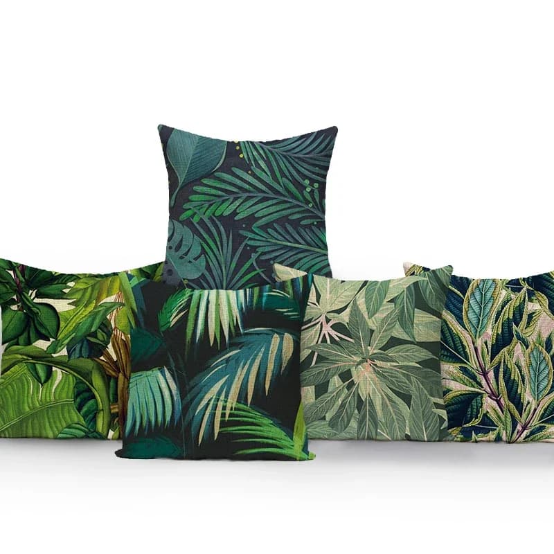 Piante tropicali Pappagallo Cuscini stampati Fodera per cuscino in poliestere Foglia di palma Verde Divano Auto Decorazioni per la casa Federa