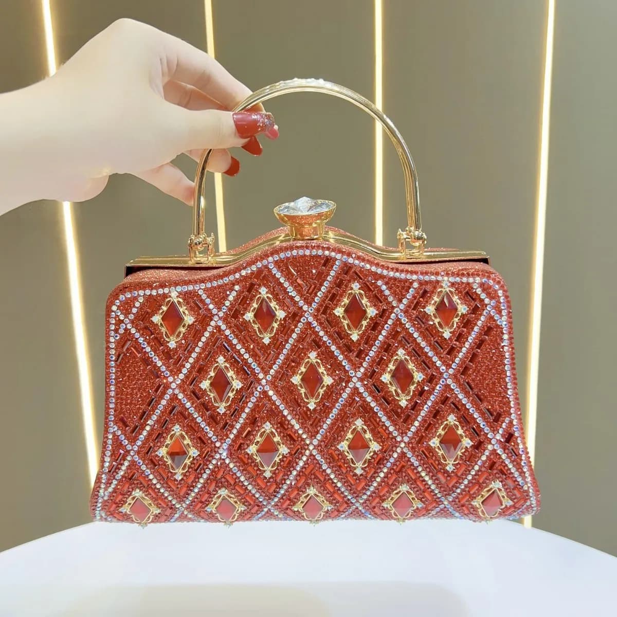 New dinner bag large capacity women's banquet full diamond women's bag high sense light luxury chain messenger handbag