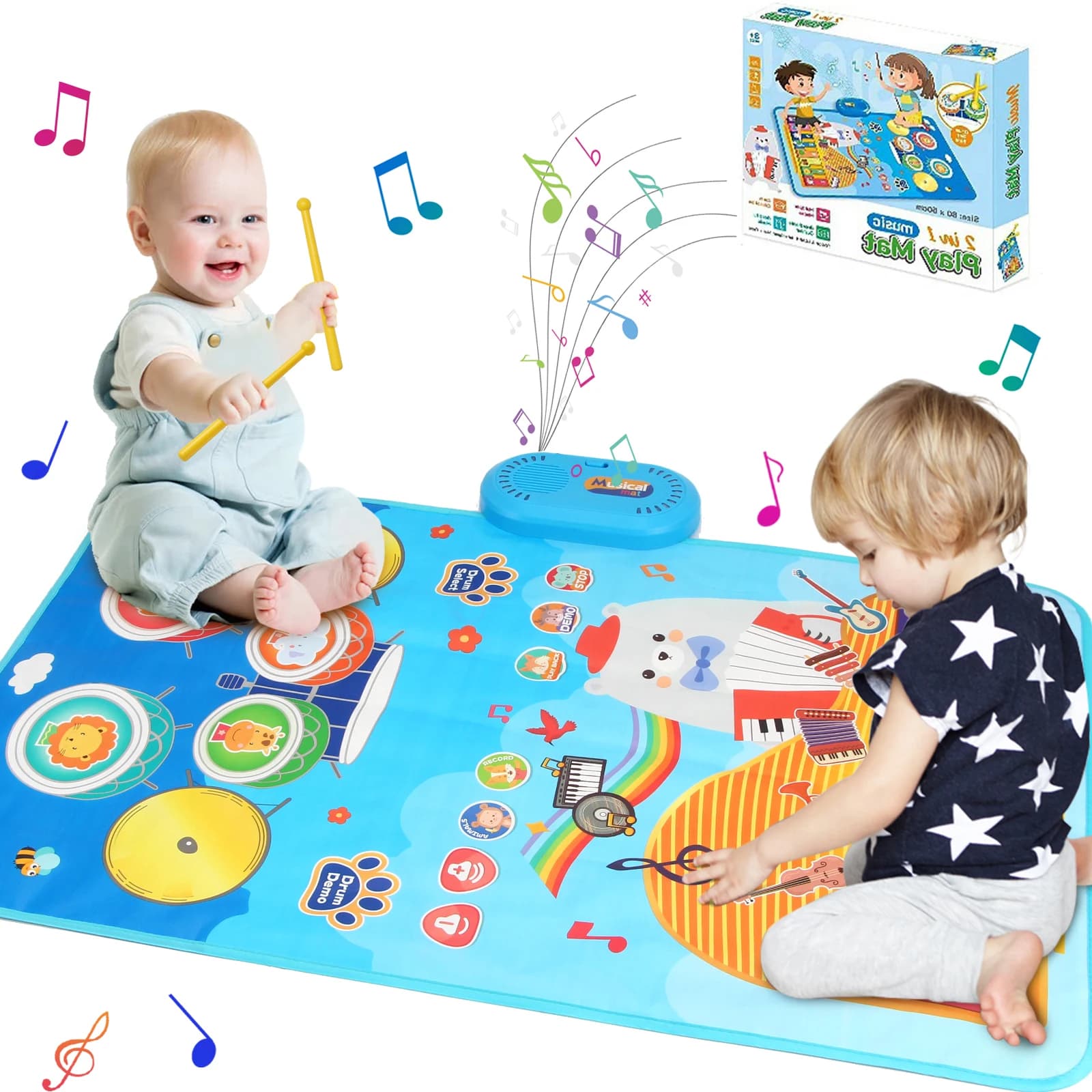80x50 cm Cartoon Tappetino per pianoforte musicale Tappetino da gioco per bambini Giocattoli educativi Giocattoli per batteria jazz con 6 strumenti Suoni Giocattoli musicali