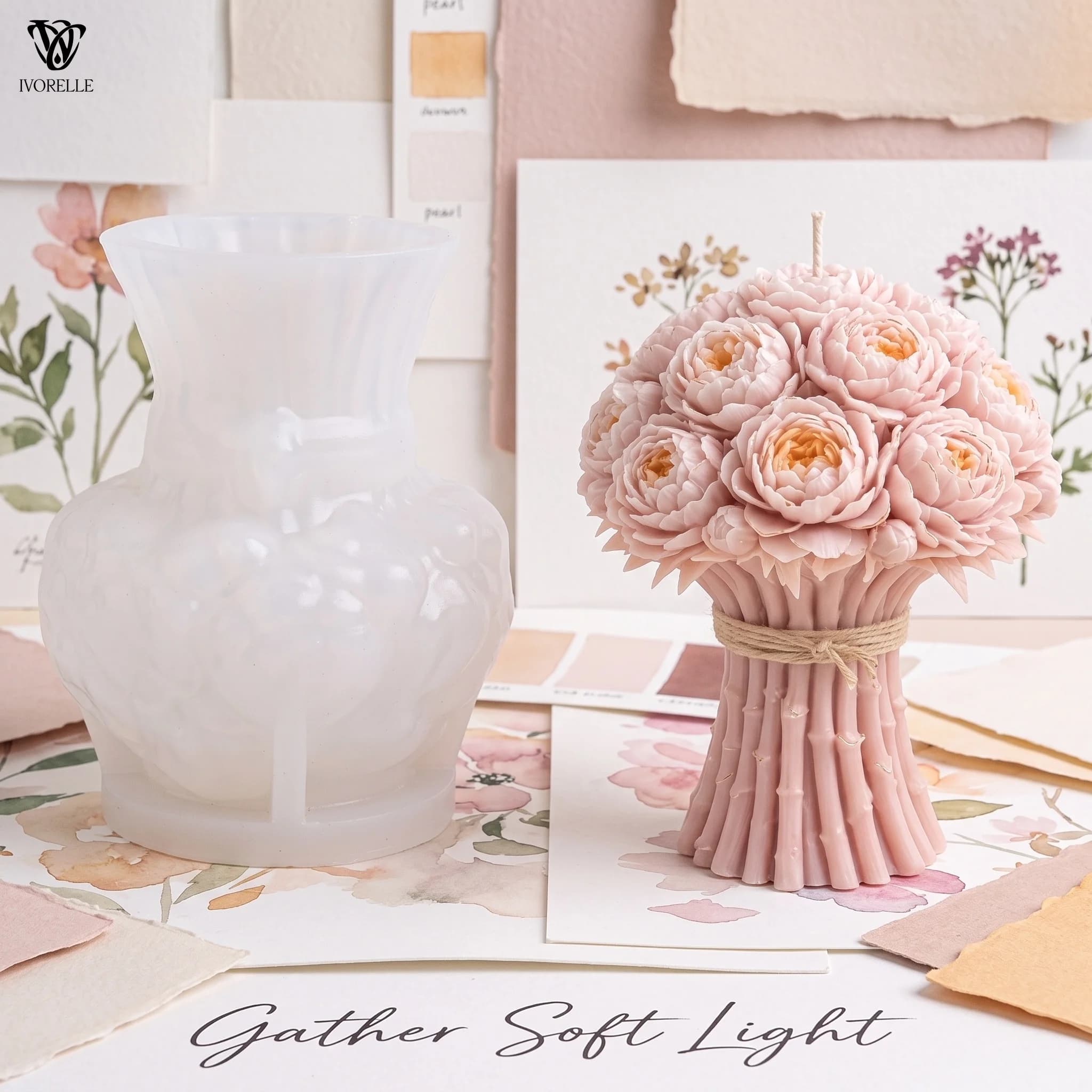 IVORELLE Floral Bouquet Silicone Candle Mold Layered Flower Relief For Wax Resin Plaster Soap DIY Home Decor Craft