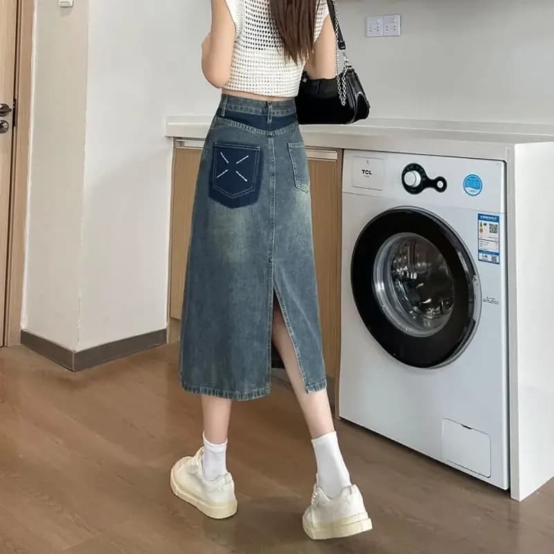 Women's Midi jeans skirts summer 2025 Premium Korean style fashion aesthetic streetwear novelty in women's skirt wrapping