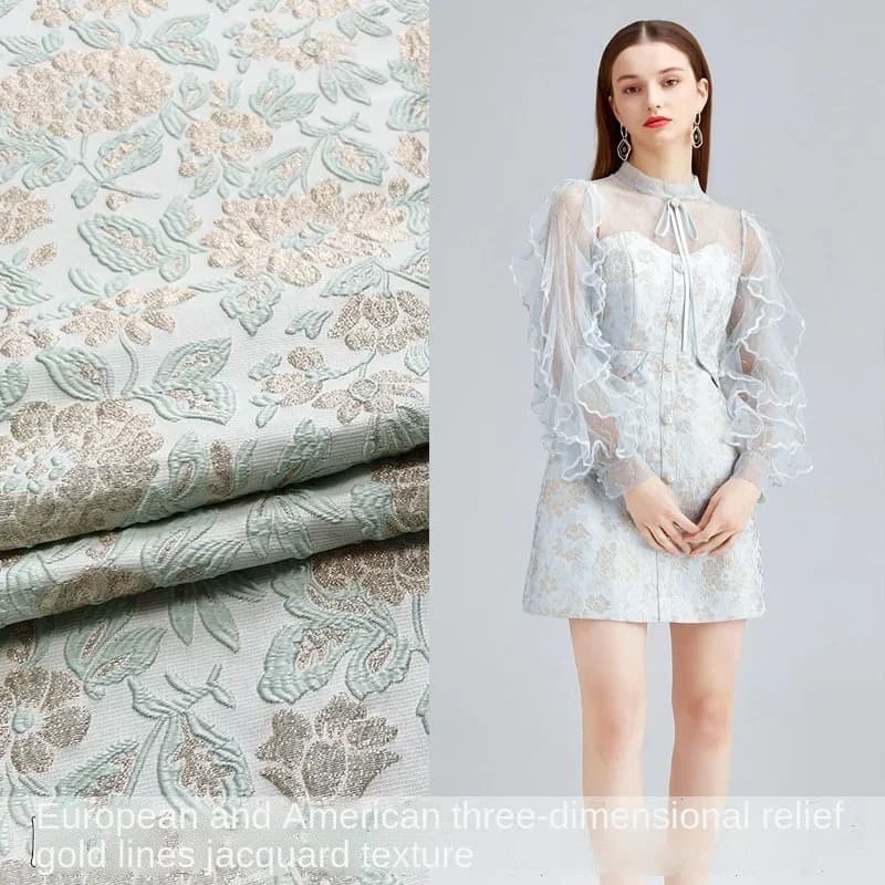 Jacquard Fabric Brocade Gold Embossed Court Dress Trench Coat Dress Fashion Fabric Sewing Material Per Meter