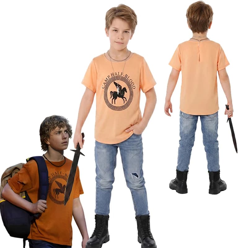 Nuova Collezione 2026: T-Shirt Unisex per Bambini e Bambine Ispirata a Camp Half Blood, Costume di Halloween per Ragazzi Ispirato a Percy Jackson