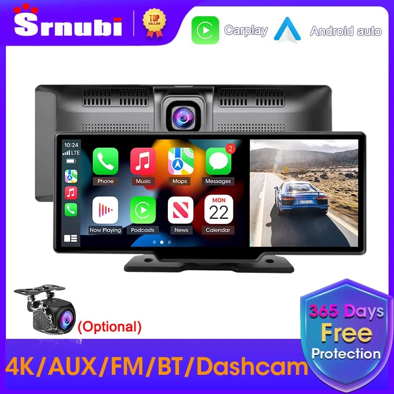 Srnubi Dash Cam 10.26 inch Retrovisive Camera Carplay and Android Auto DVR GPS Navigation Video Dashboard Mirror Monitor DVR for Car