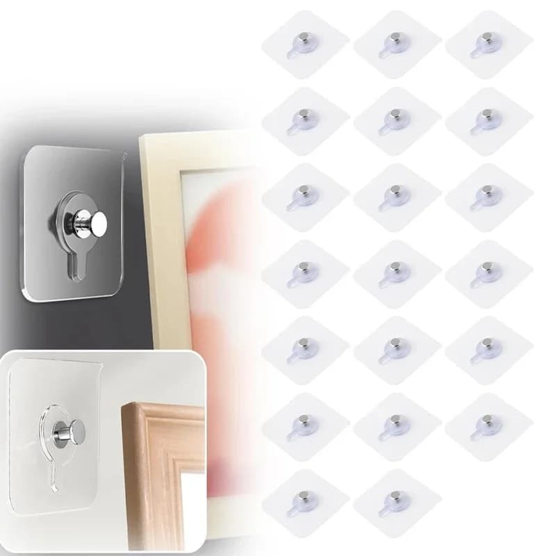 10-60Pcs Self-Adhesive Hook Strong Picture Frame Nails Hooks No Drilling For Photo Frame Hanging Clock Waterproof Wall Organizer