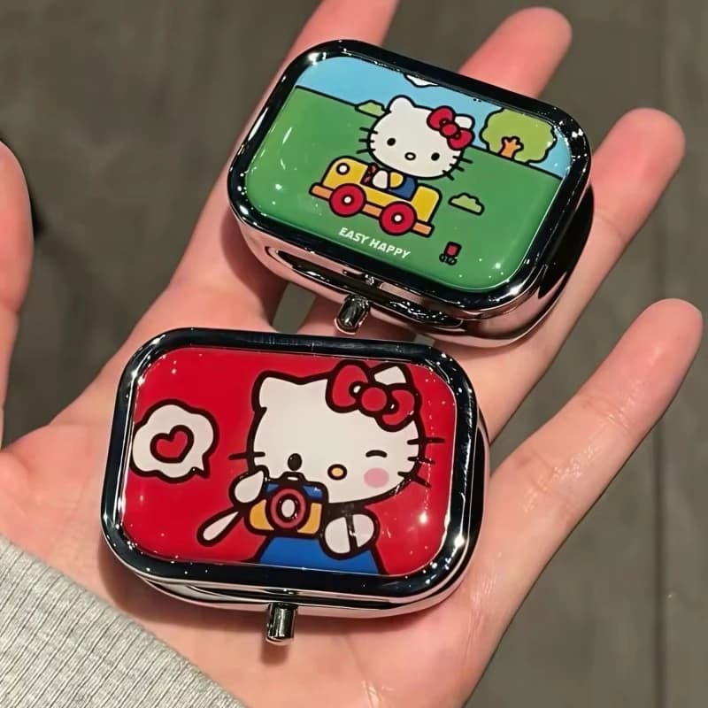 New Sanrio Anime Hello Kitty Metal Storage Box Pill Organizer Compartmentalized Cute Cartoon Mini Jewelry Box Container Kawaii