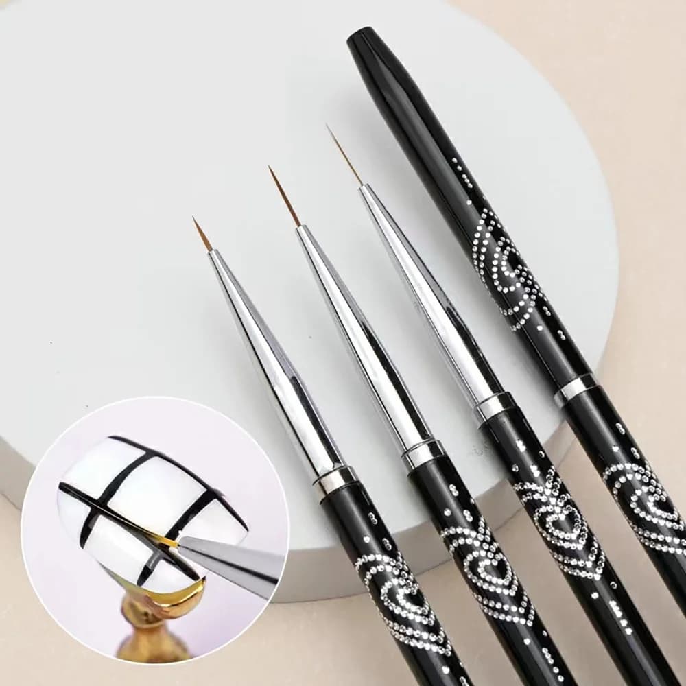 Pennello per Nail Art con Asta in Metallo, Penna per Disegno e Pittura, Strumenti per Manicure, Pennelli per Gel UV Neri, 1 Pezzo