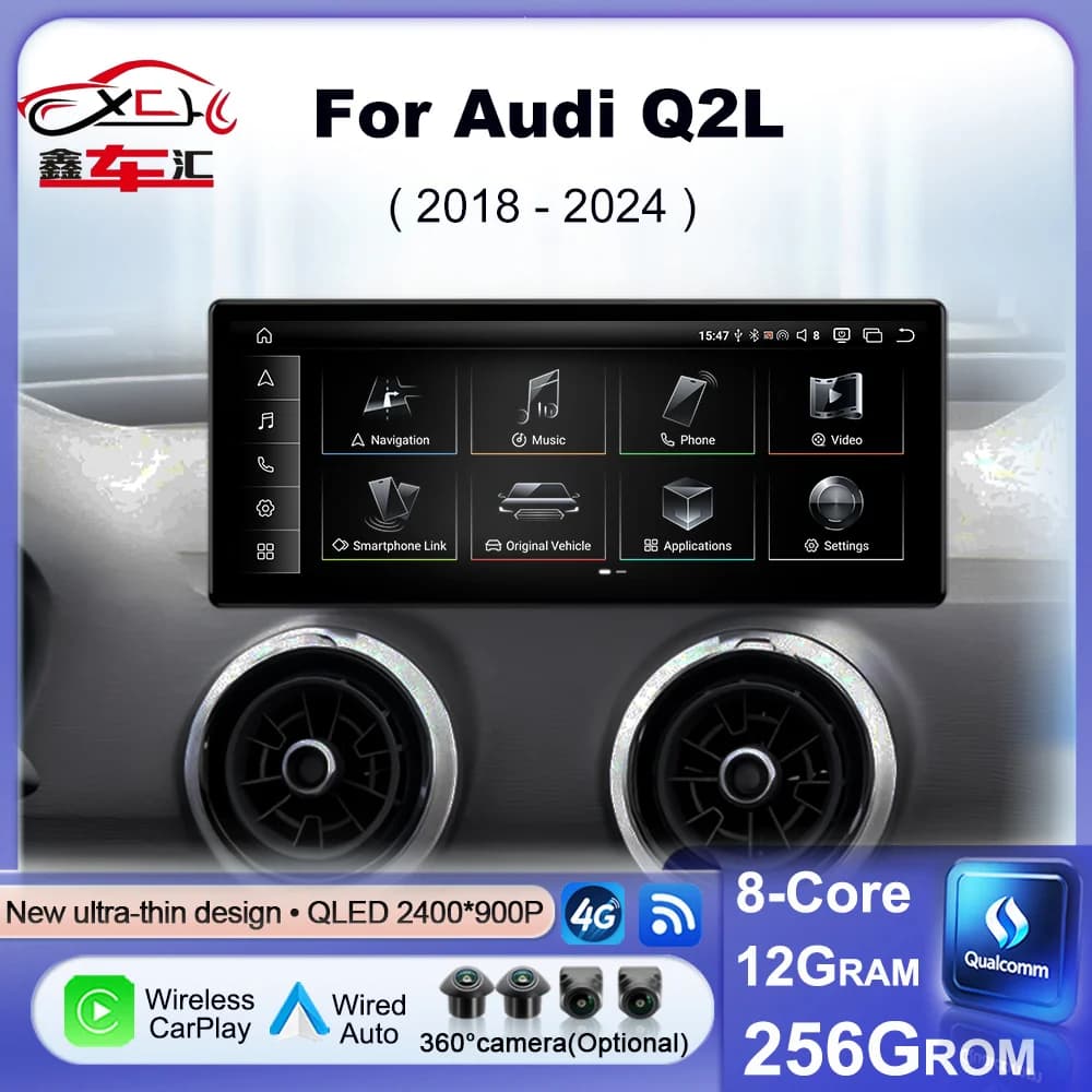 Per Audi Q2L 2018-2024 Autoradio Android 15 Multimedia Wireless CarPlay Navigazione GPS Schermo QLED 4G WIFI Bluetooth DSP Stereo