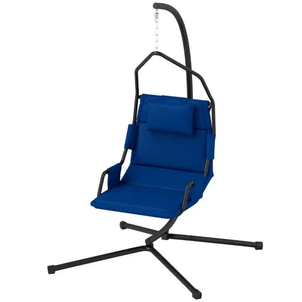 Rocking chair with support and cushion with PA coating, hanging rocking chair with steel structure for interior and exterior, dark blue