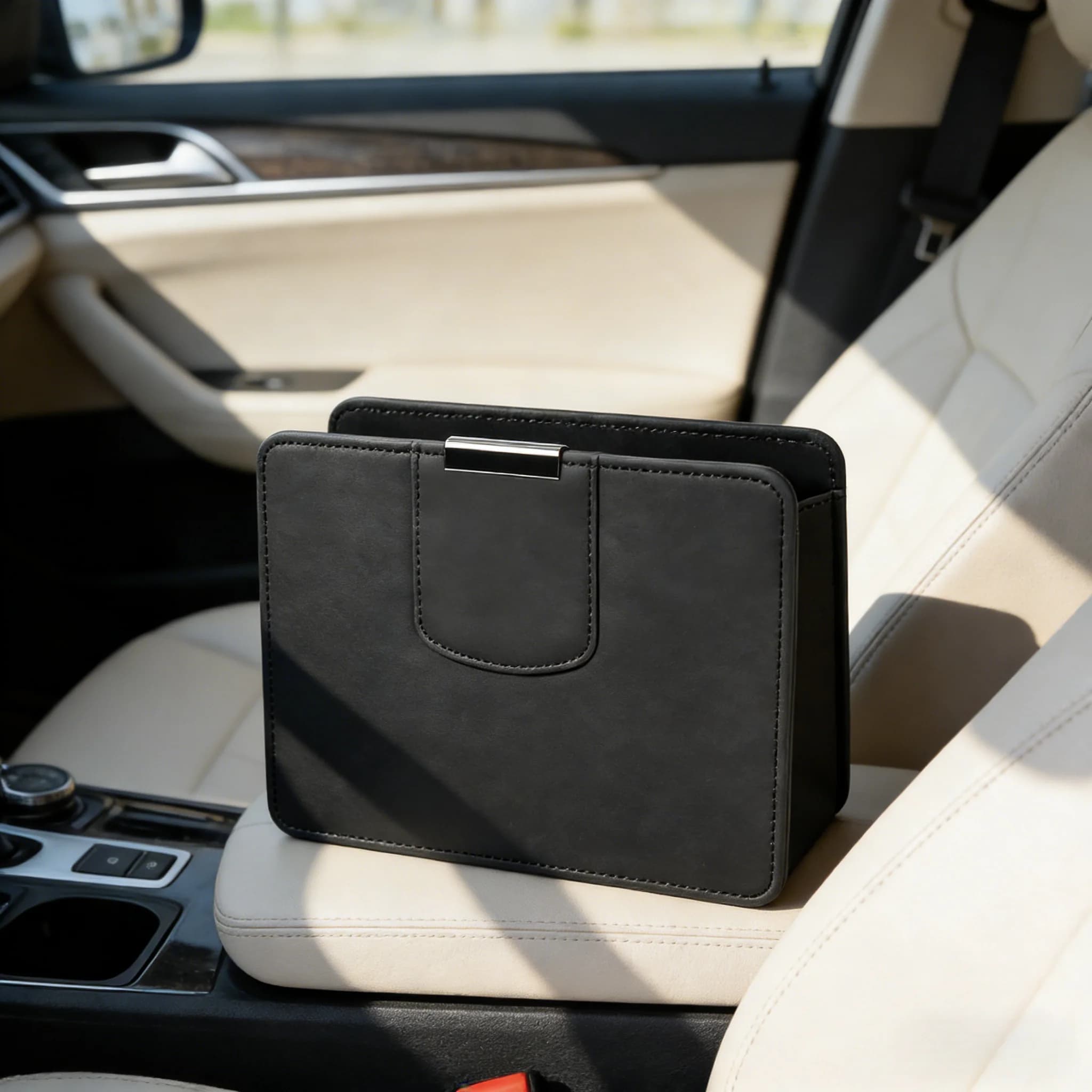 Car Trash Can Hanging Leather Garbage Bag Seat Back Storage Box Waterproof Vehicle Organizer Auto Interior Accessory