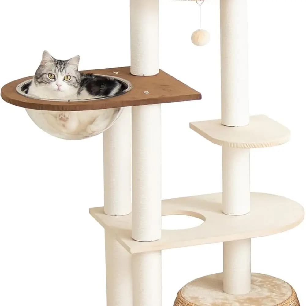 60 alberi per gatti alti e grandi condominio multilivello, tiragraffi, letto intrecciato a mano e ciotola in acrilico - Pannello truciolare marrone