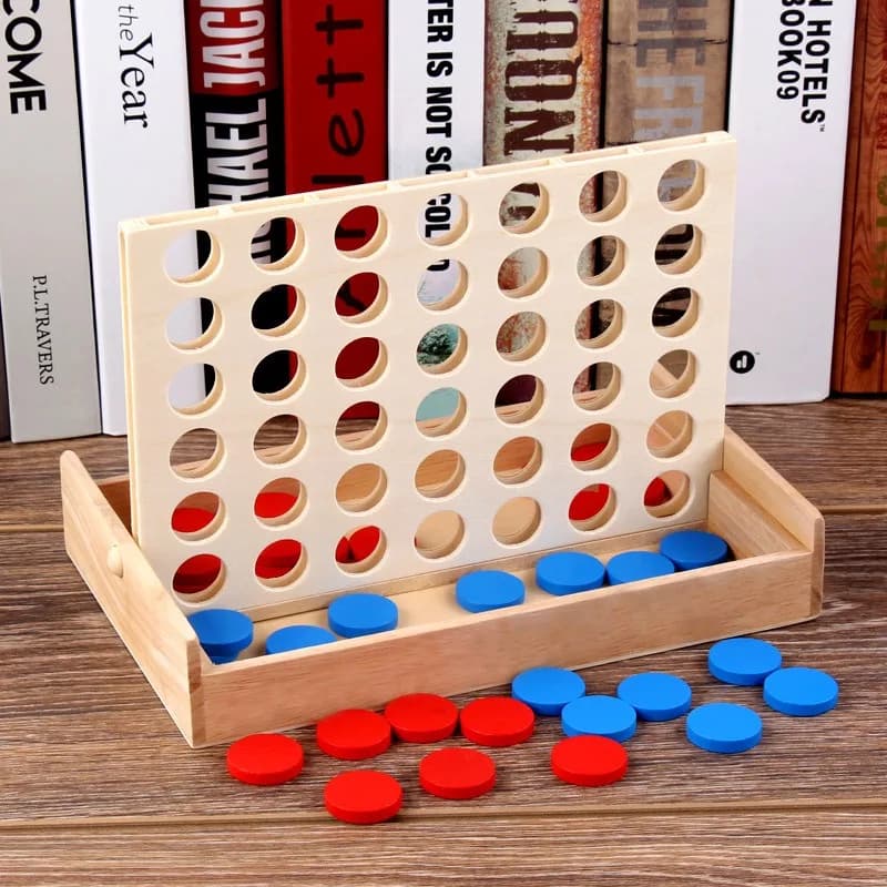 Gioco da Tavolo in Legno per Bambini 'Quattro in Fila', Gioco Interattivo Educativo con Pezzi Colorati, Portatile