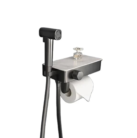 Nuovo rubinetto a scomparsa grigio spruzzatore per WC bidet set miscelatore a parete portatile in ottone caldo e freddo con portarotolo