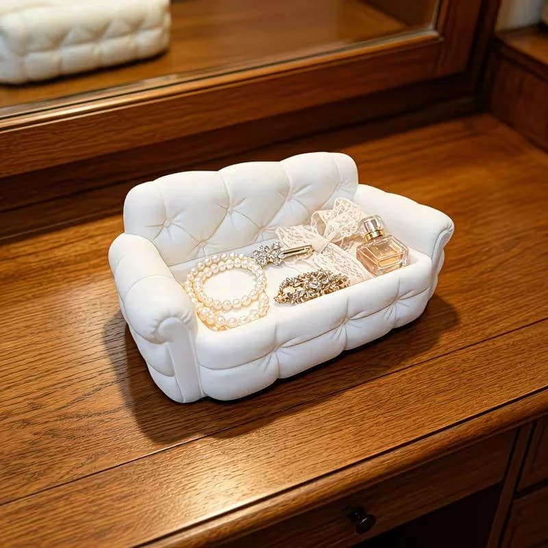 Mini Sofa Jewelry Storage Tray 3D Printed Cute Couch Shaped Trinket Dish Ring Earring Holder Vanity Tabletop Gift For Girls
