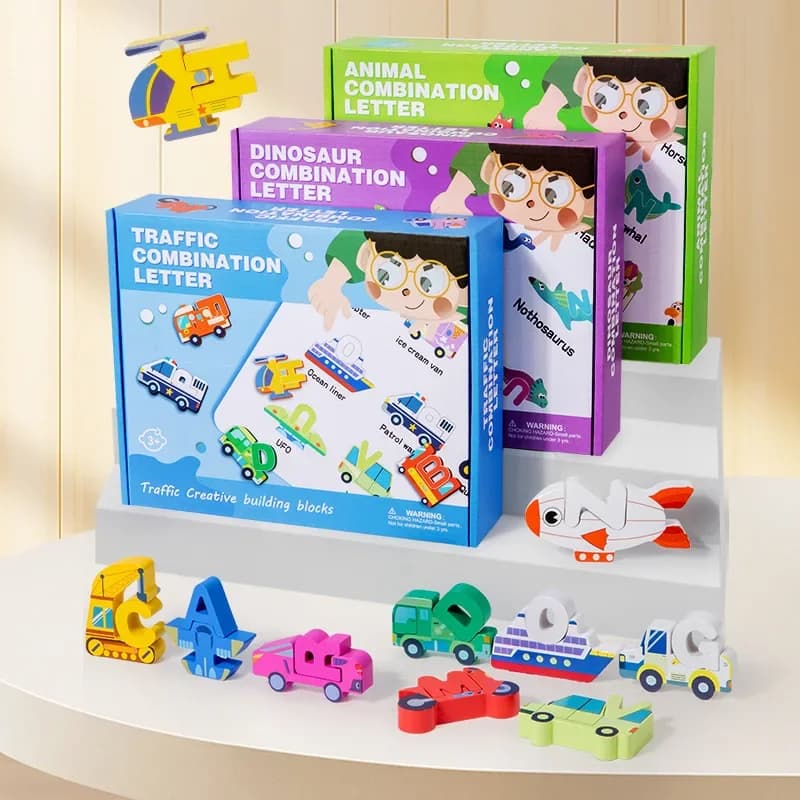 Puzzle in legno tridimensionale traffico lettera giocattolo cartone animato cognitivo building block puzzle board giocattolo XL