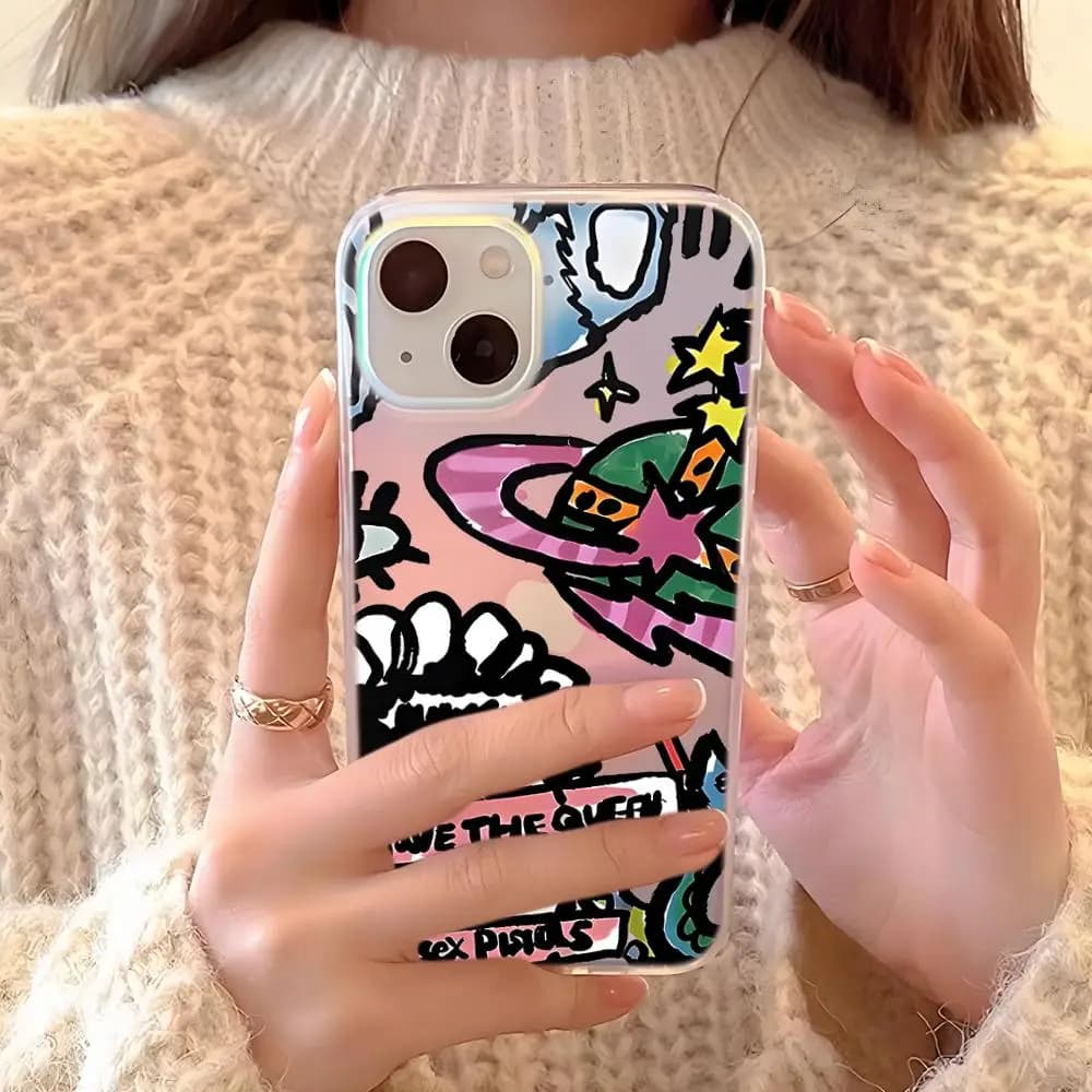 Luxury Brand Phone Case Laser Gradient Phone Case For iPhone 17 Pro Max 16 15 14 13 12 Pro Max 17Air Shockproof V-Vivienne Cover