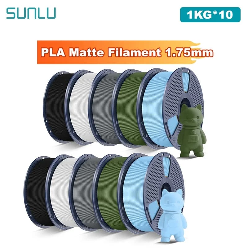 SUNLU Filamento per stampante 3D opaco PLA da 10 kg Bobina da 1,75 mm 1000 g (2,2 libbre) Filamento prelavato senza nodi Adatto alla maggior parte delle stampanti FDM