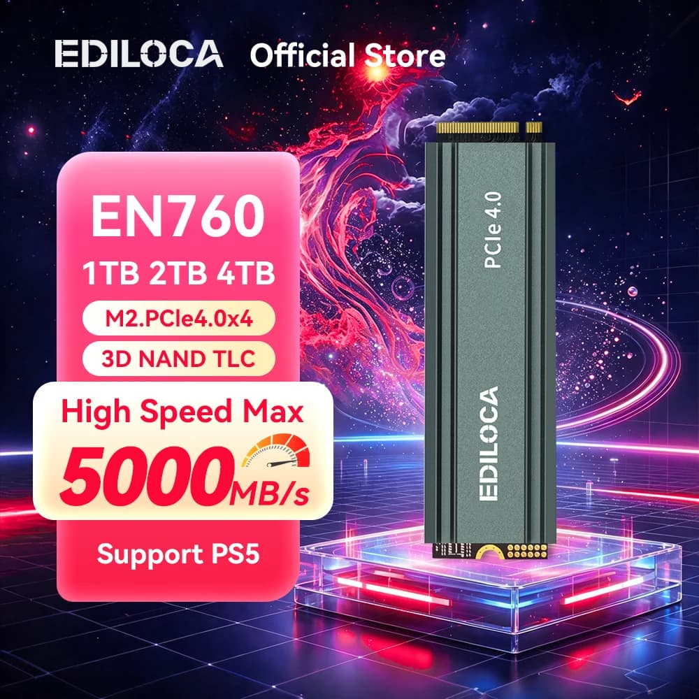 Ediloca EN760 SSD M.2 2280 NVME SSD with Heatsink PCIe Gen4.0x4 3D NAND TLC 4800MB/s Internal Solid State Drive for PS5/PC