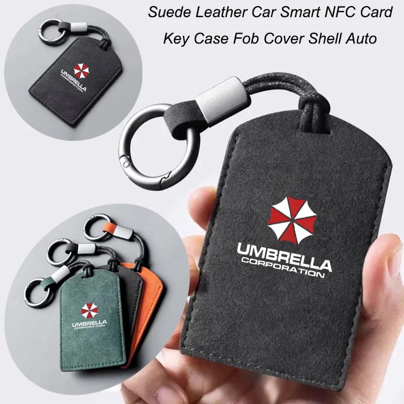 Portachiavi per auto in pelle scamosciata NFC Card Key Cover Fob Custodia protettiva Shell Portachiavi automatico per lo styling dell'auto Distintivo delle decorazioni per ombrelli