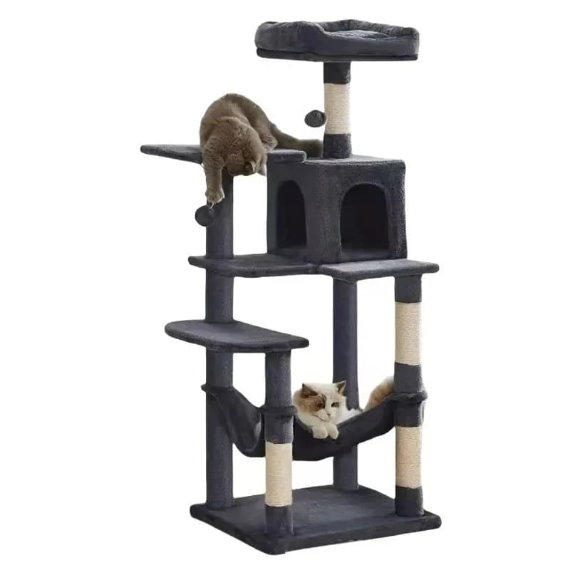 Cat Tree for Large Cats, Multi-Level Climbing Tower, Space-Saving Design, 1-Piece Structure, Scratching Post, Condo, Playhouse