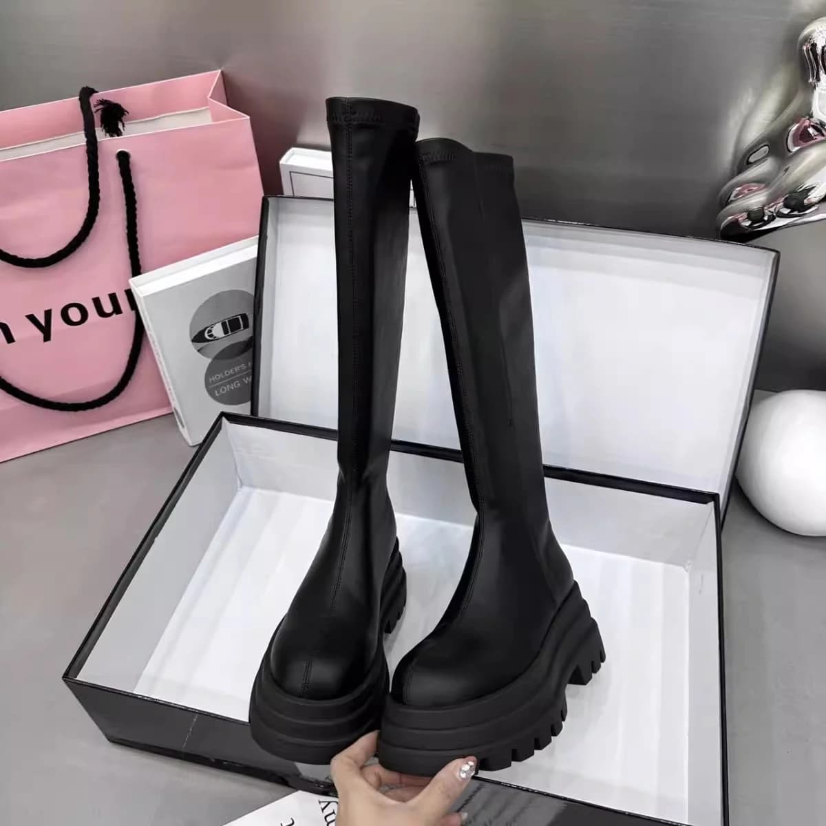 Women's High Boots Winter Back Hinges Fashionable Back Hinges Women's Elegant Shoes with Platform Long Boots Short Women's Footwear