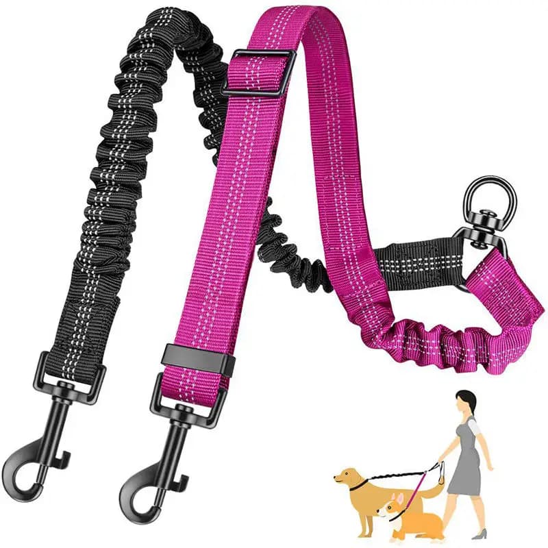 Guinzaglio Doppio per Cani Lungo 1,6 Piedi - Guinzagli Doppi per Addestramento Cani Piccoli e Grandi - Cinghia Regolabile con Ammortizzatore Elastico