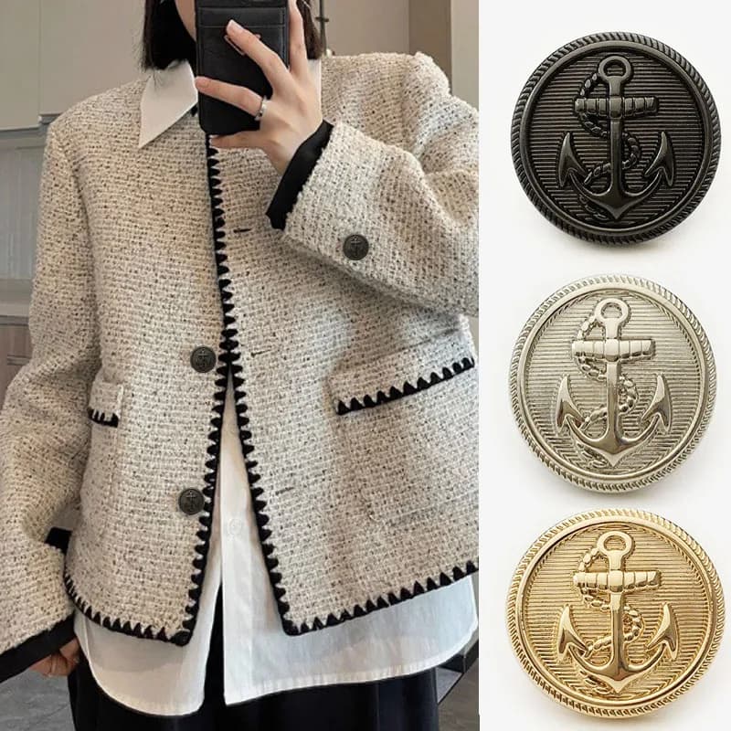 Bottoni di ancoraggio per barche in metallo alla moda, cappotto per camicie in stile britannico, giacca a vento, decorazione per abbigliamento per cappotti
