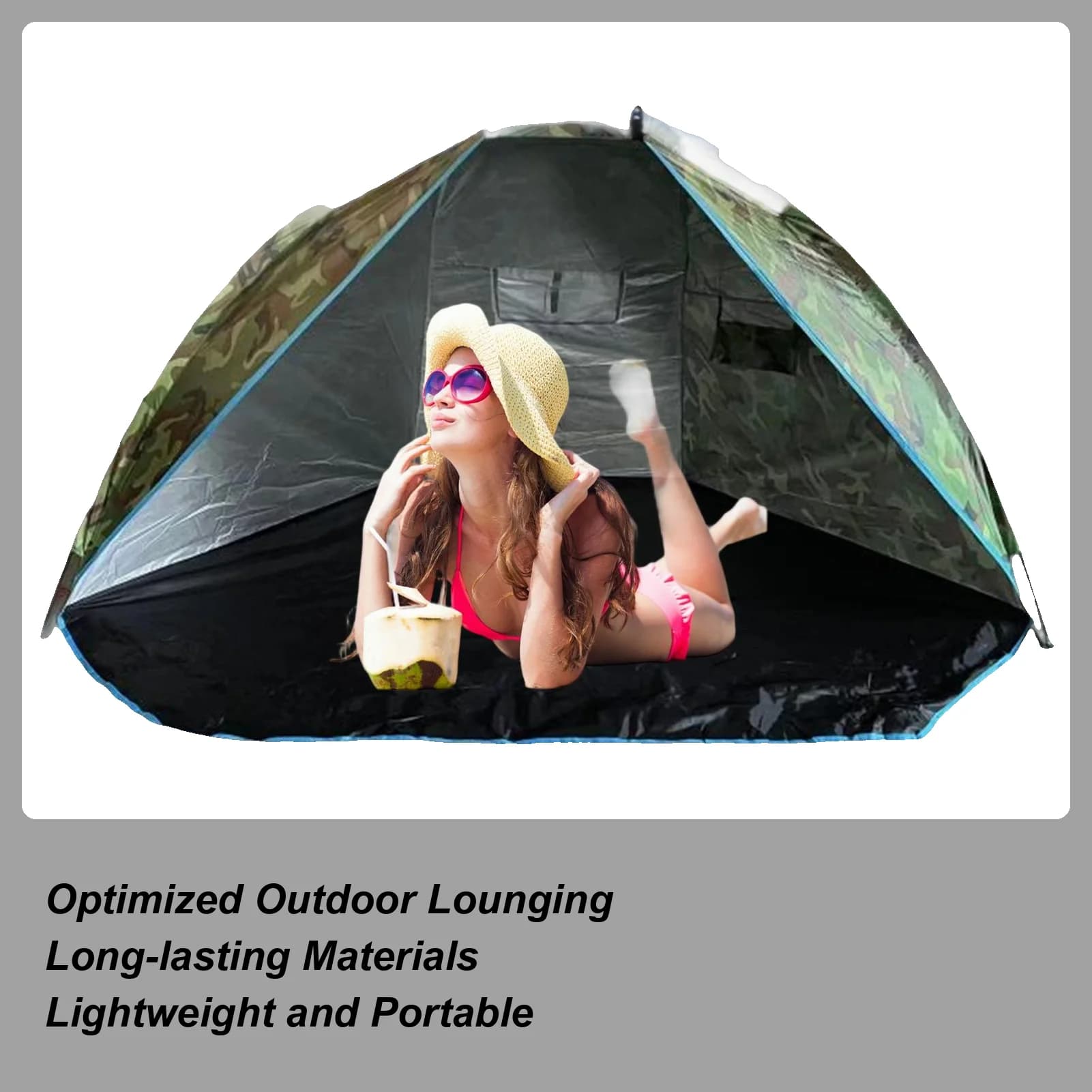 Tenda da spiaggia Tenda da esterno con chiodi 220x120x120 cm Riparo da pesca con borsa per il trasporto Protezione solare per sabbia da giardino