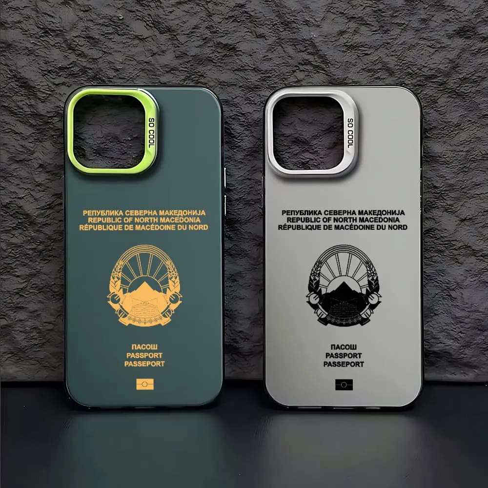 Macedonia Custodia per passaporto per iPhone 16 15 14 13 12 11 Pro Max X XR XSMAX 8 7 Plus Cover posteriore antiurto opaca Candy