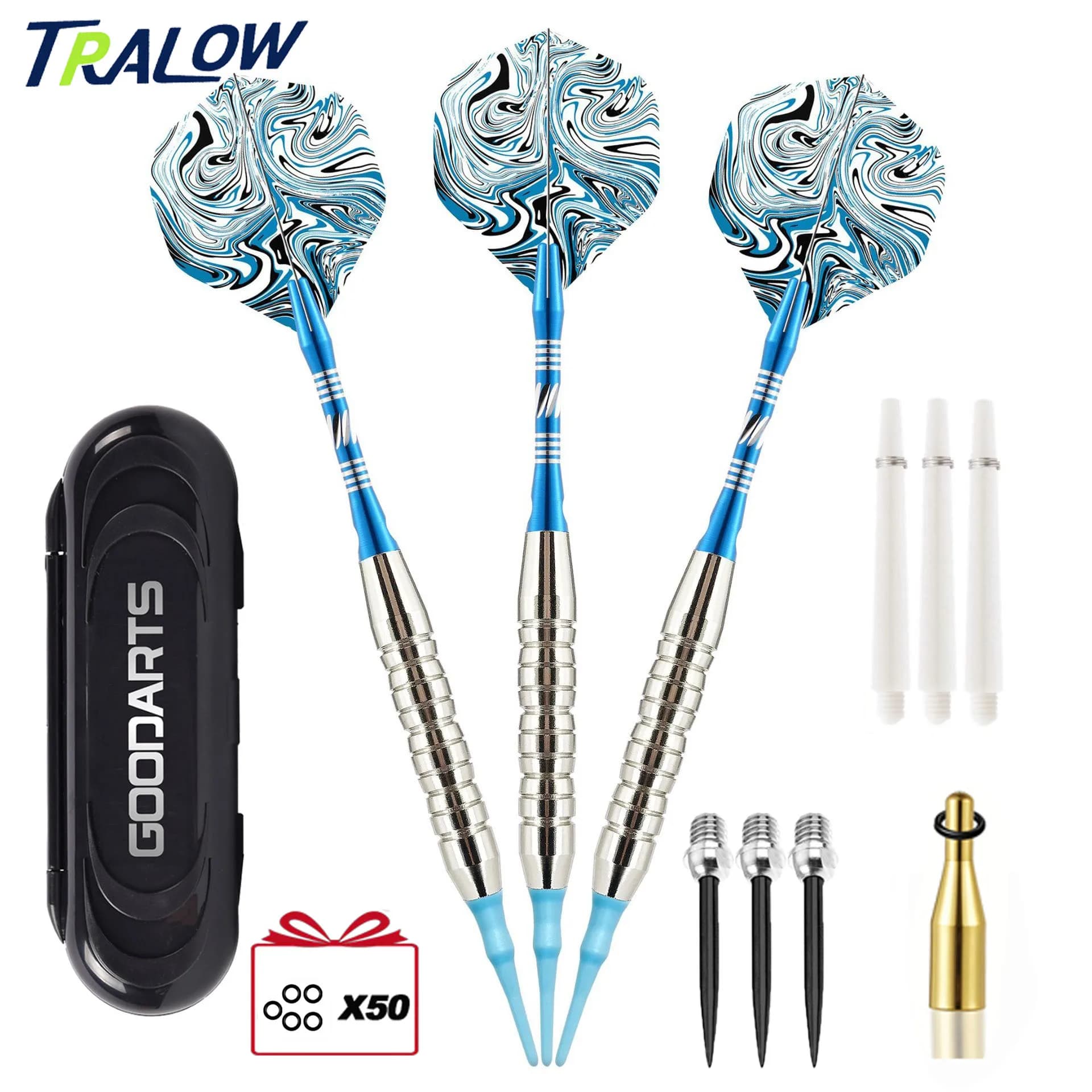 TRALOW Replaceable Soft Steel Tip Darts Set Anti-Slip Precision Grip With Storage Case For Dartboard Target Practice Home Game