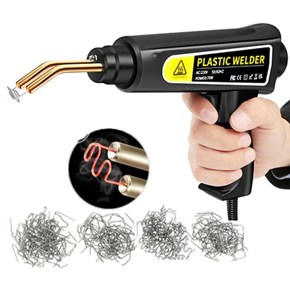 Kit di riparazione paraurti auto Saldatrice di plastica Cucitrice a caldo 70W con graffette per paraurti/Kayak/PVC Strumenti di saldatura materiali