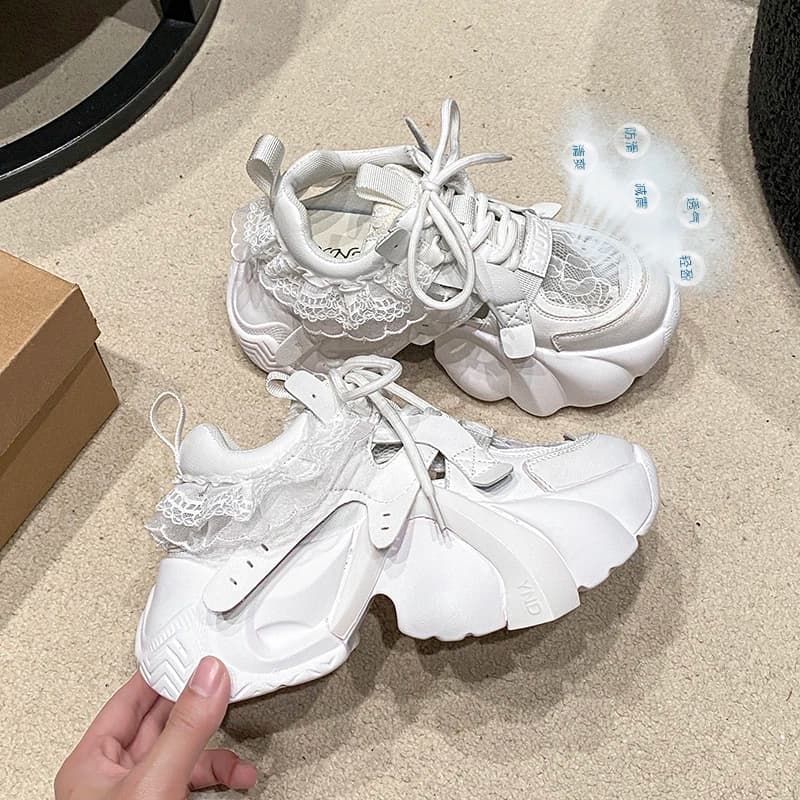 Scarpe con Plateau e Lacci, Nuove Sneakers Estive con Punta Rotonda, Traspiranti in Rete