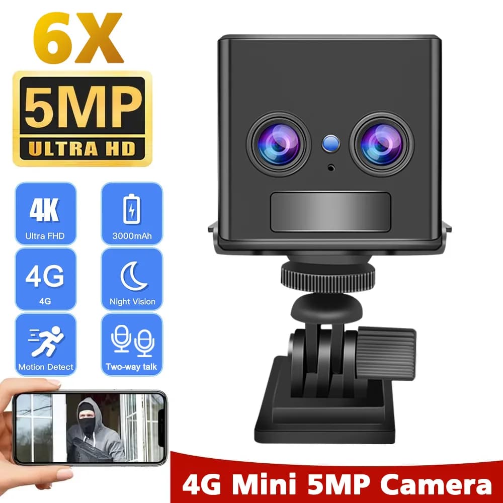 Mini telecamera HD 4K 4G SIM Card 6X Doppia lente 5MP 3000mAh Batteria Telecamera PIR Rilevazione umana Mini telecamera di sorveglianza di sicurezza OKAM