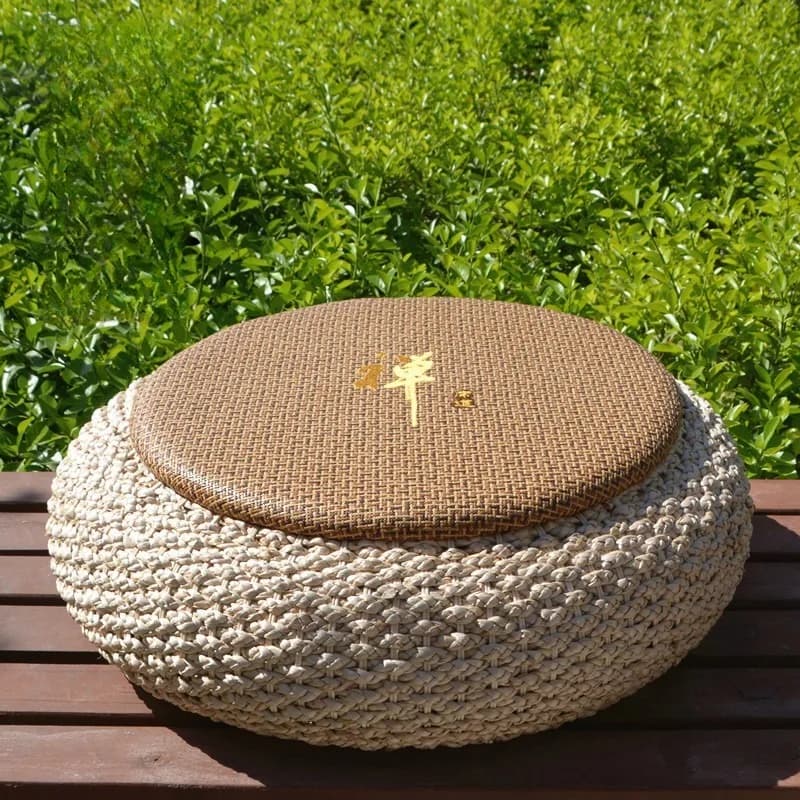 Straw & Rattan Woven Round Zafu Meditation Cushion, Japanese Floor Cushion for Tea Ceremony, Tatami Mat Sitting Pad for Zen