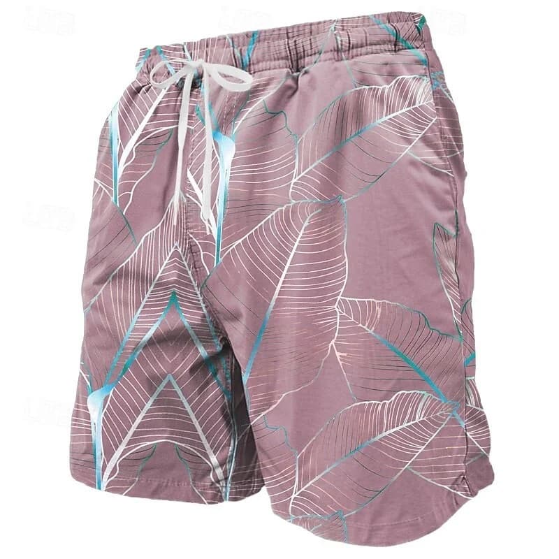 3D Printed Colorful Leaves Short Pants For Men Plant Stripes Pattern Beach Shorts Summer Casual Street Breathable Swim Trunks