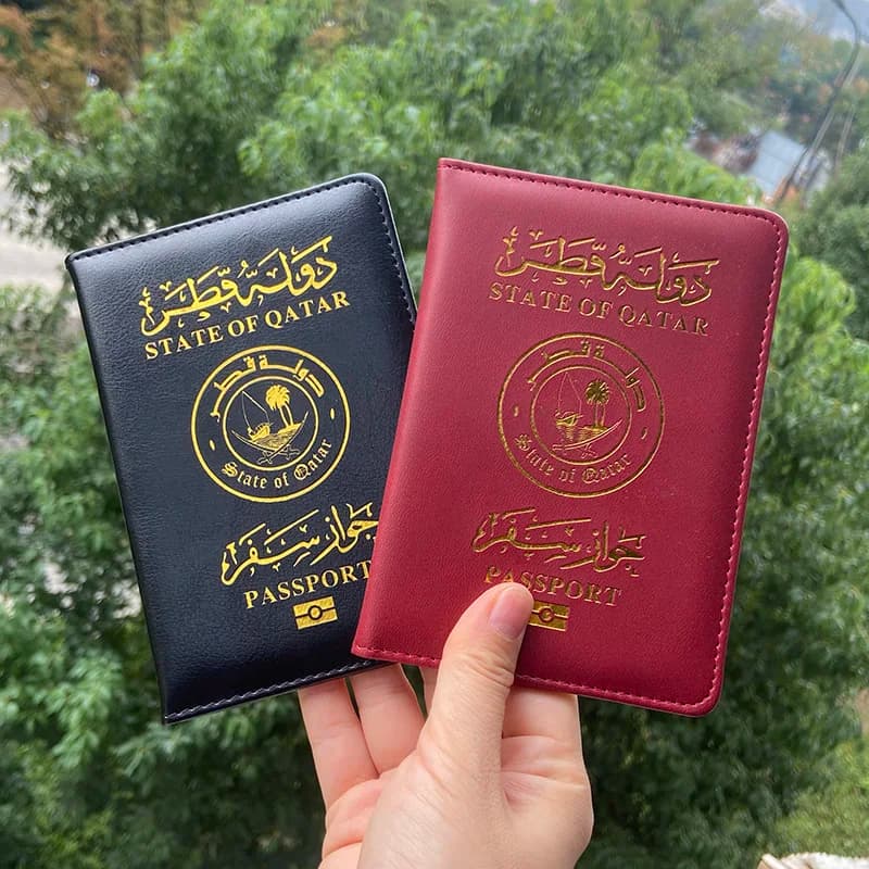 Porta passaporto Qatar Custodia per passaporto in stile mediorientale Custodia in PU alla moda per passaporti Slot per scheda SIM Organizzatore di documenti da viaggio