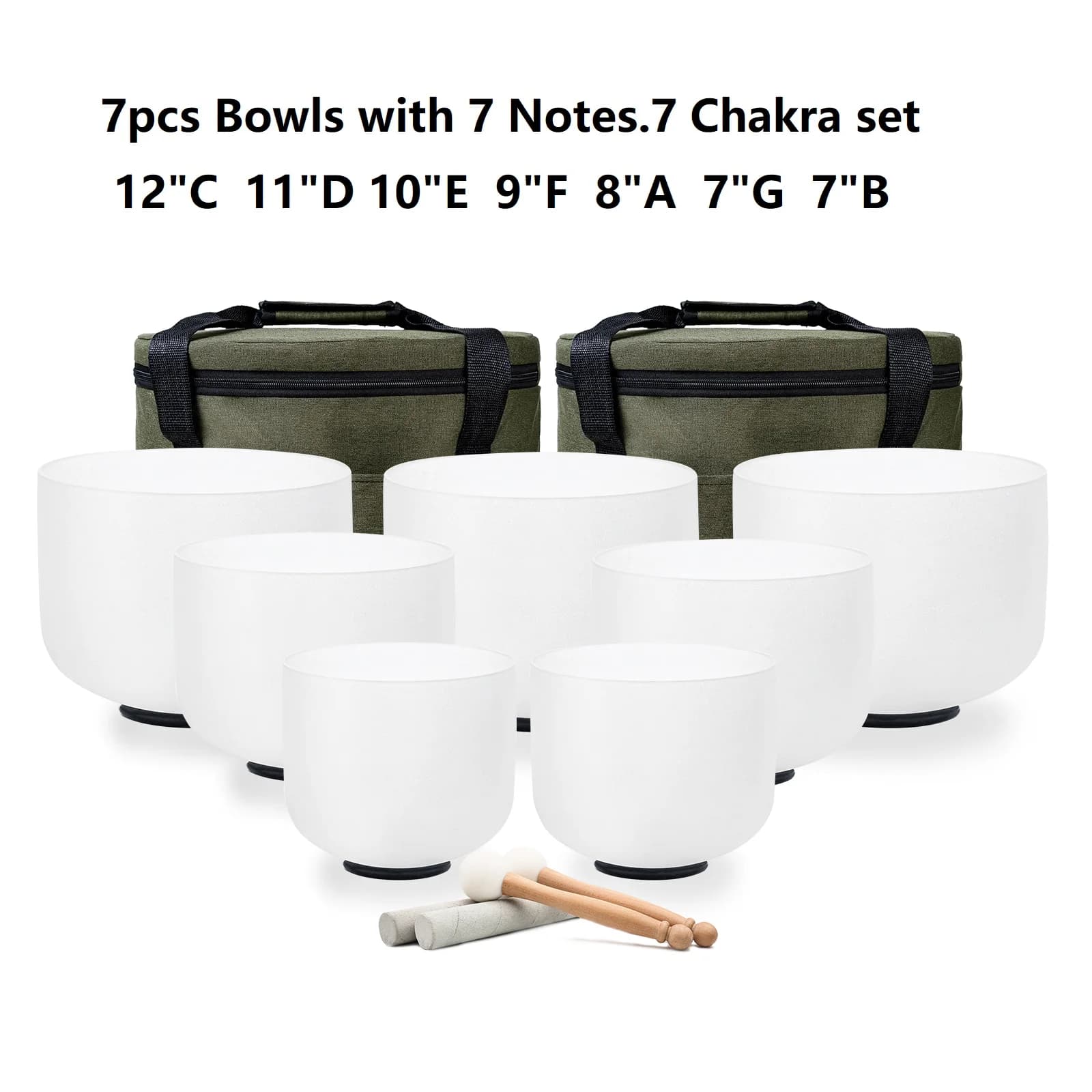 KVKA 7-12 inch Chakra Set of 7 Crystal Singing Bowls with Heavy Duty Carrying Cases for Yoga Sound Bath Musical
