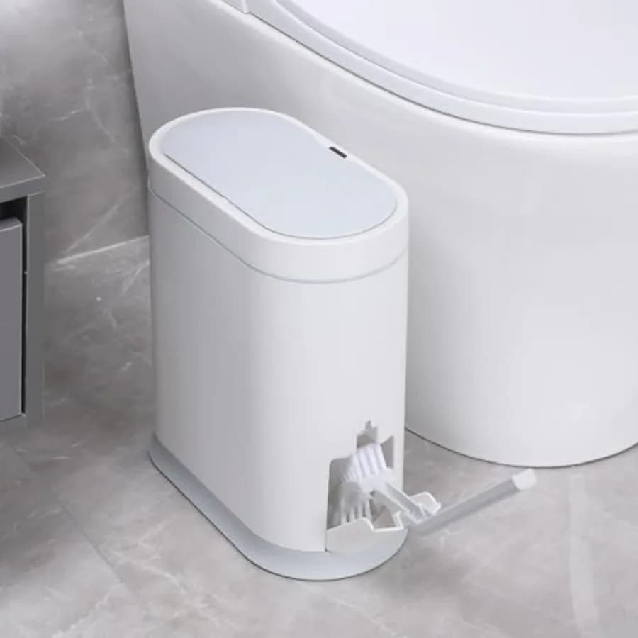 Cestino per bagno con spazzola per WC, bidone della spazzatura impermeabile, cestino intelligente con coperchio, sensore di movimento, bidone automatico per rifiuti da bagno