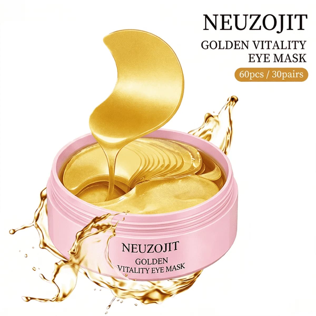 Golden Collagen Eye Mask with Real 24K Gold, Unisex Hydrating Patches for Dark Circles & Wrinkles, Daily Home Use for Forehead & Smile Lines, Late Night Essential