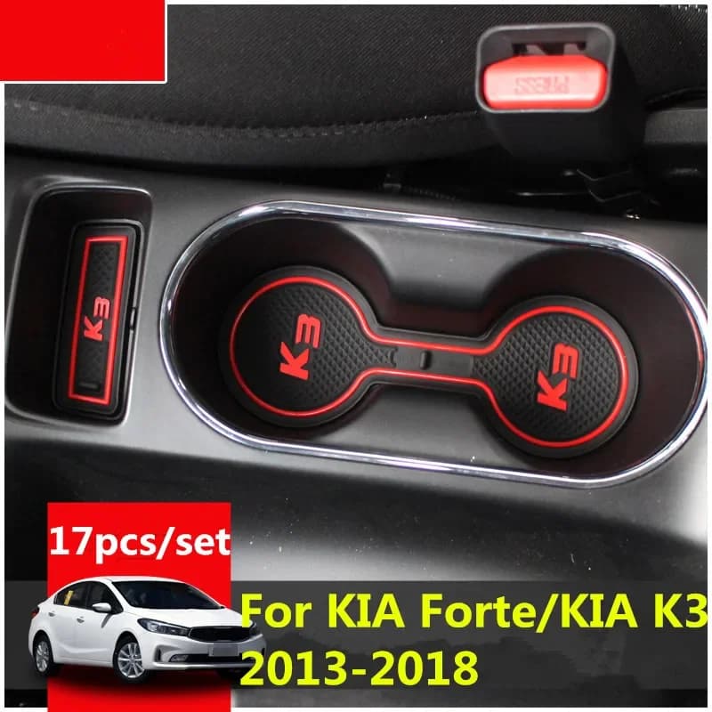 3D Rubber Carpet Slot for Cup Pillow for Groove Mat for KIA Forte YD 2013-2018 K3 Car Accessories Styling