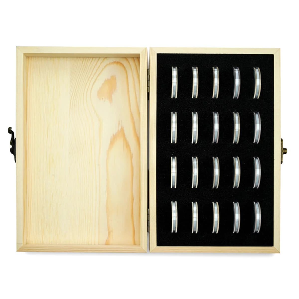 20Pcs Adjustable Coin Capsules with Foam Gasket Wooden Coin Storage Box Round Coin Protector Holder Case for Coins Medals Commemorative Coin Collection Organizer