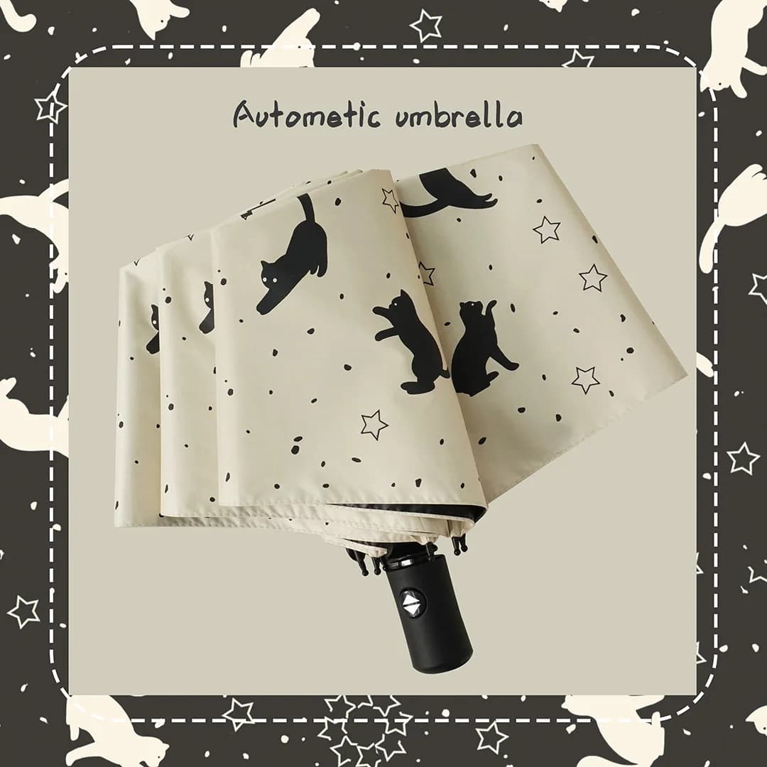 Ombrello per gatti divertente Ombrello parasole da donna pieghevole UV completamente automatico per sole e pioggia a doppio uso in vinile artistico