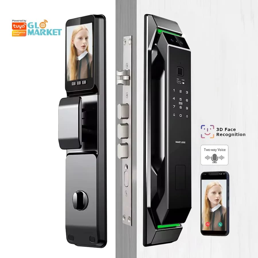Glomarket Serratura di sicurezza completamente automatica con fotocamera Serratura digitale da infilare con impronta digitale Serrature intelligenti Tuya con faccia 3D