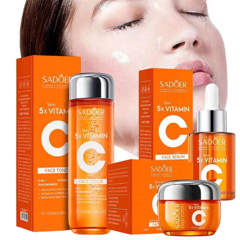 Siero Viso Illuminante con Vitamina C e Niacinamide, Riduce i Pori, Schiarisce le Macchie Scure, con Acido Ialuronico per Riparazione della Pelle