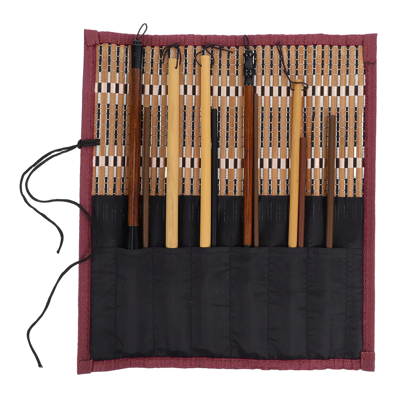 10Pcs Chinese Calligraphy Brush Set Bamboo Handle Sumi Ink Painting Brushes for Beginners Watercolor Art Roll-Up Pen Bag