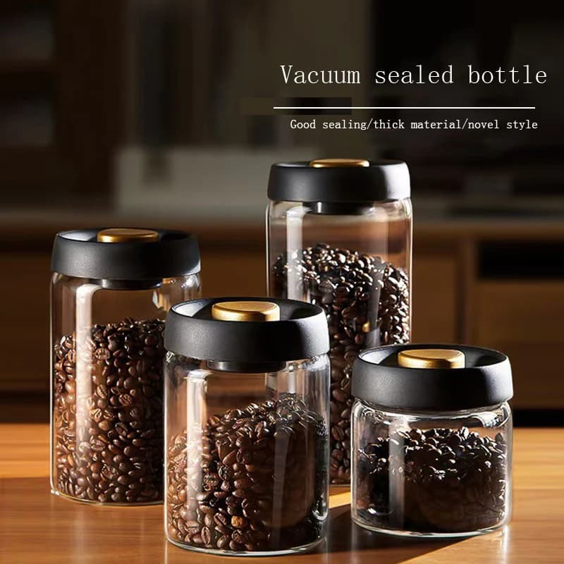 500-1800ML Chicchi di caffè Serbatoio sigillato sottovuoto Barattoli di conservazione degli alimenti in vetro trasparente Contenitore ermetico per estrazione dell'aria a prova di umidità