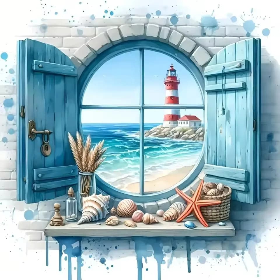 500/1024PCS Jigsaw Puzzles Lighthouse Window Sea View for Gameroom Bedroom Livingroom Gift Suitable As A Frameless Holiday Gift