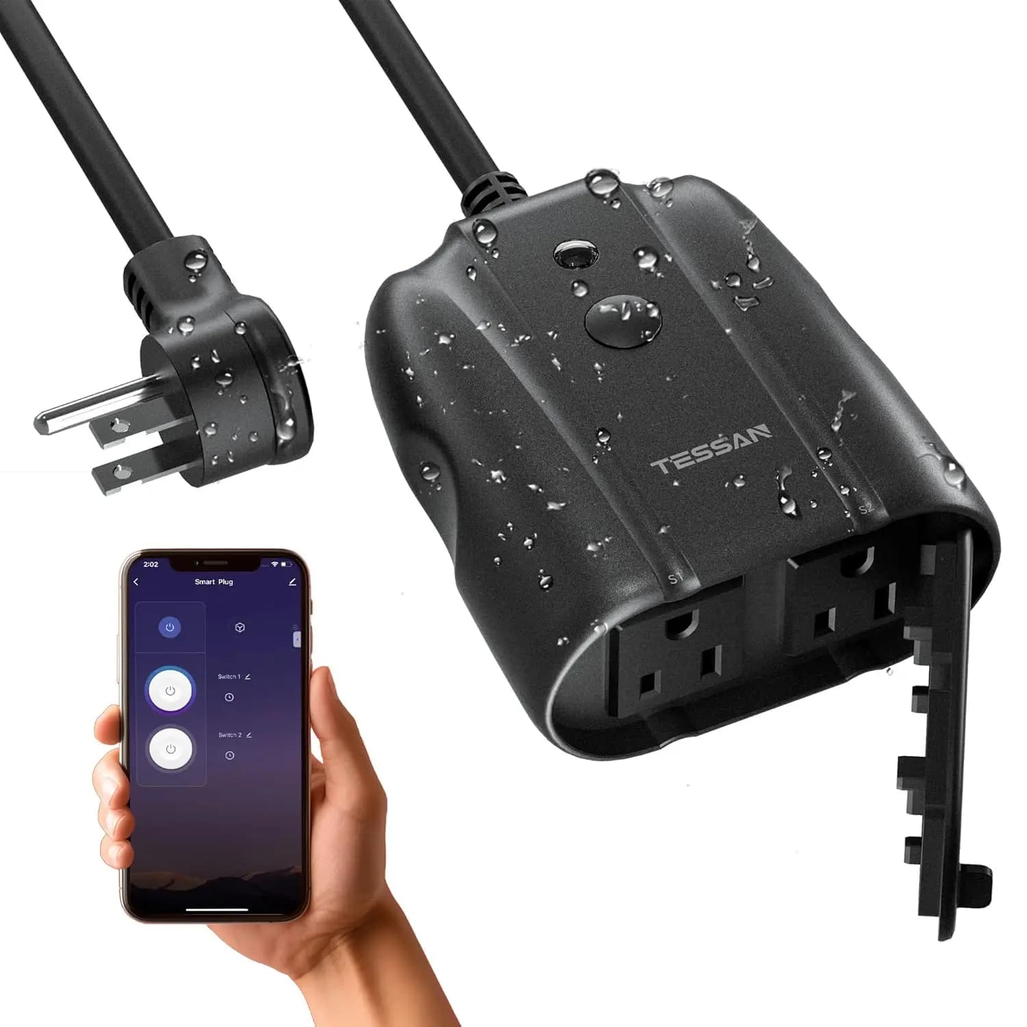Presa Intelligente da Esterno Impermeabile, Presa WiFi Compatibile con Alexa e Google Assistant, 2 Prese Individuali per Esterni