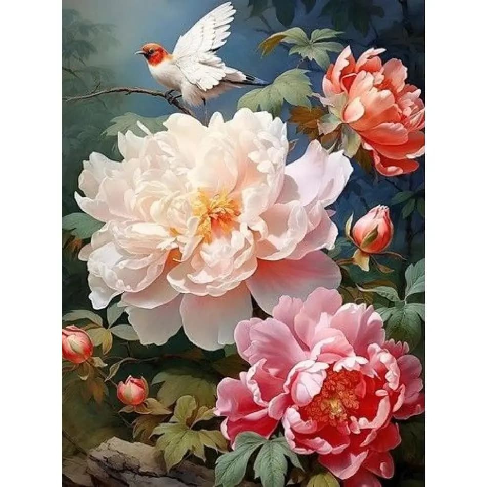 RUOPOTY 5d Diamond Painting Peonies And Birds Wall Decor Crafts Diy Kits For Beginners Flower Full Round Paint By Diamonds Creat
